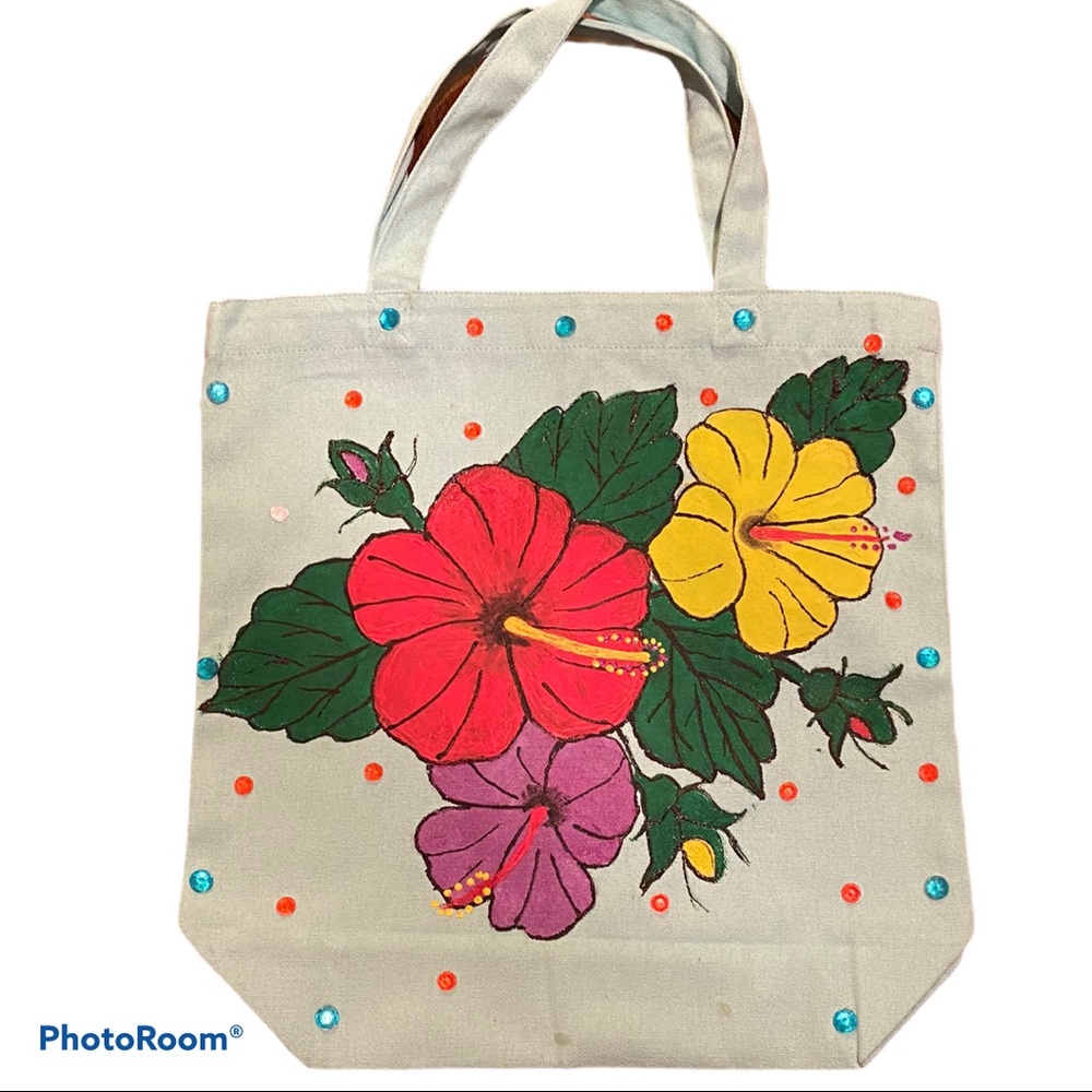 Tote bag: Hand painted,mint green